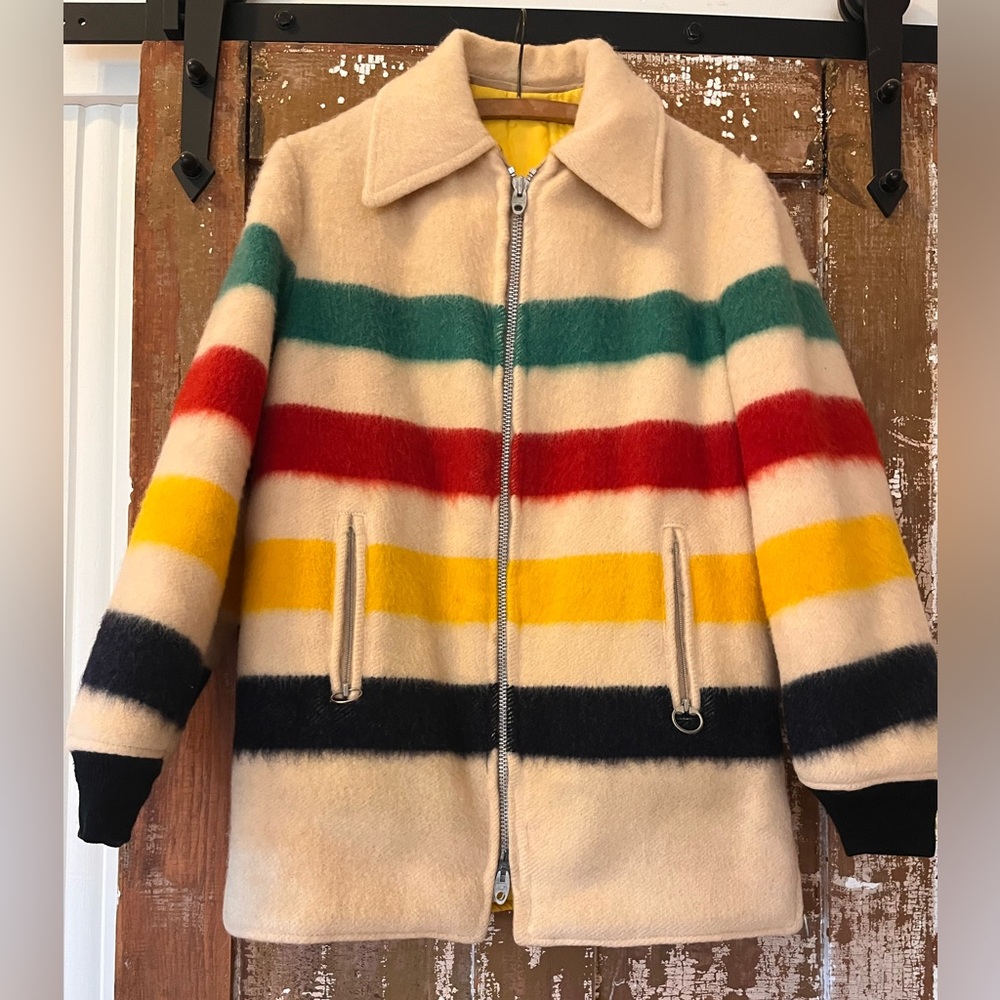 Hudson Bay Vintage Striped Wool Jacket with Zipper